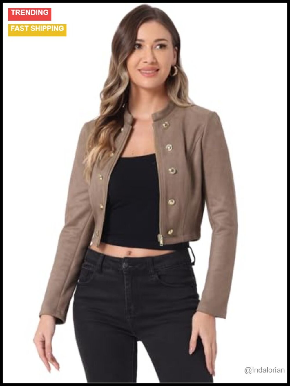 Faux Suede Cropped Jacket Double Breasted Aviator Moto Zip Up